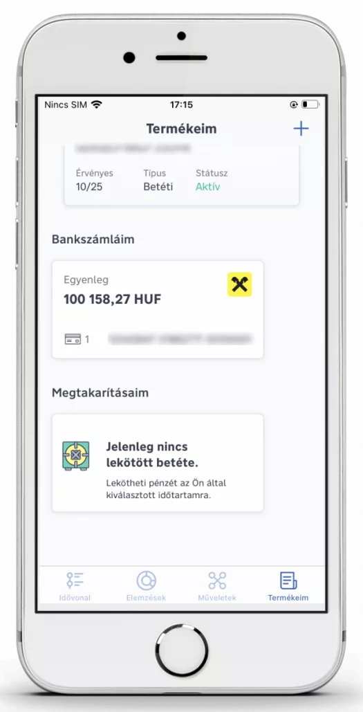 Raiffeisen mobilbank termékeim képernyő